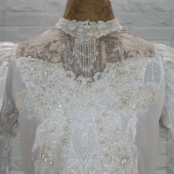 VINTAGE Bridal Gown Petite Wedding Dress Pearls Layers Ruffles White Flowergirl - Picture 2 of 14